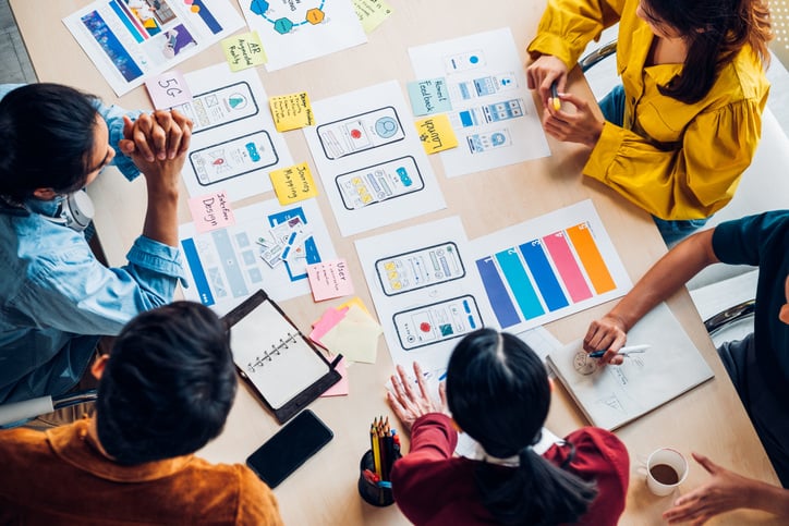 Website features brainstorming by a team around the table