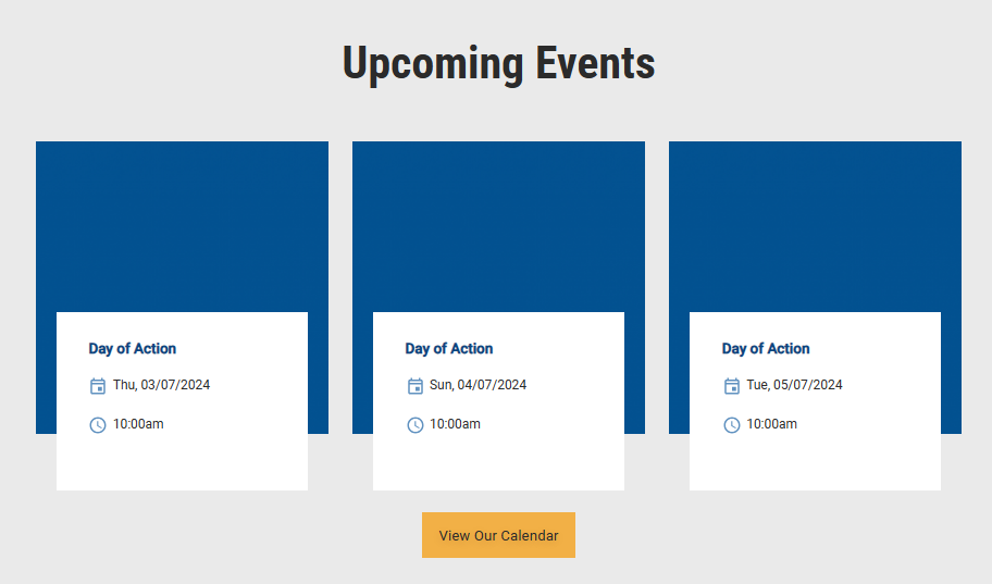 Screenshot of website calendar