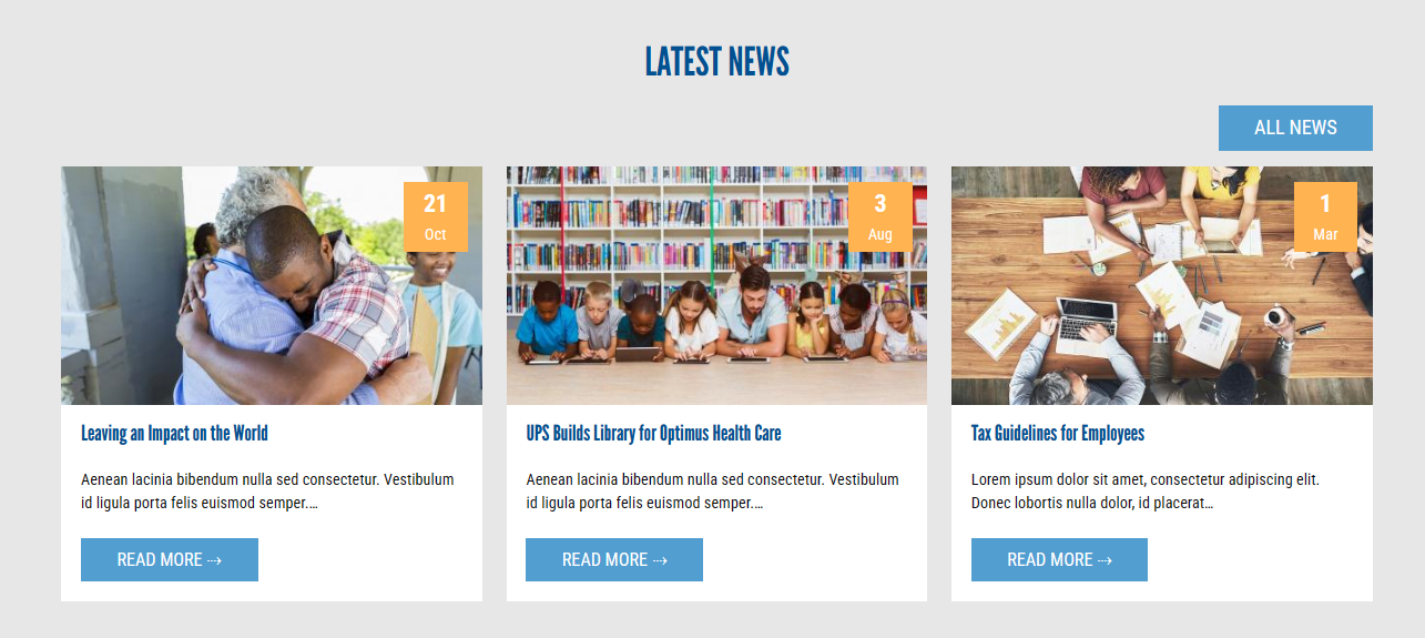 Screenshot of website Latest News articles
