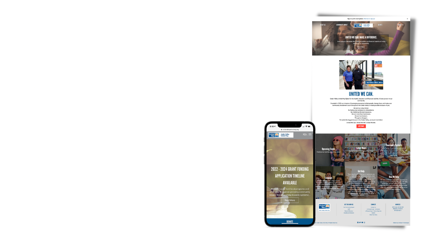 Cedar Valley United Way website on desktop and phone